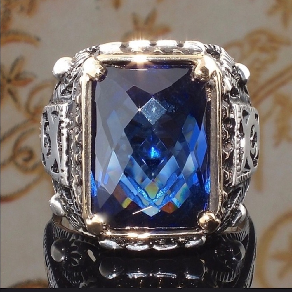 925 Sterling Silver Gemstone Blue Sapphire Ring